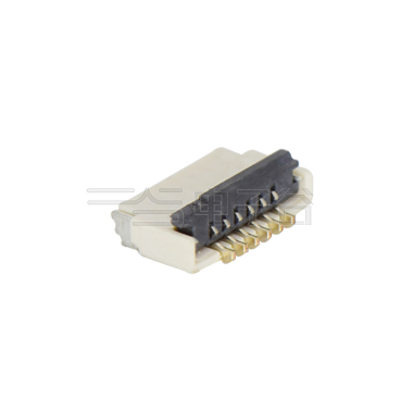 Pitch 0.50mm 90°H1.00mm 卧贴双面接后掀盖 SMT型 FPC 06pin 本色 镀半金接触点及焊接脚点1u，镍底35-60u.